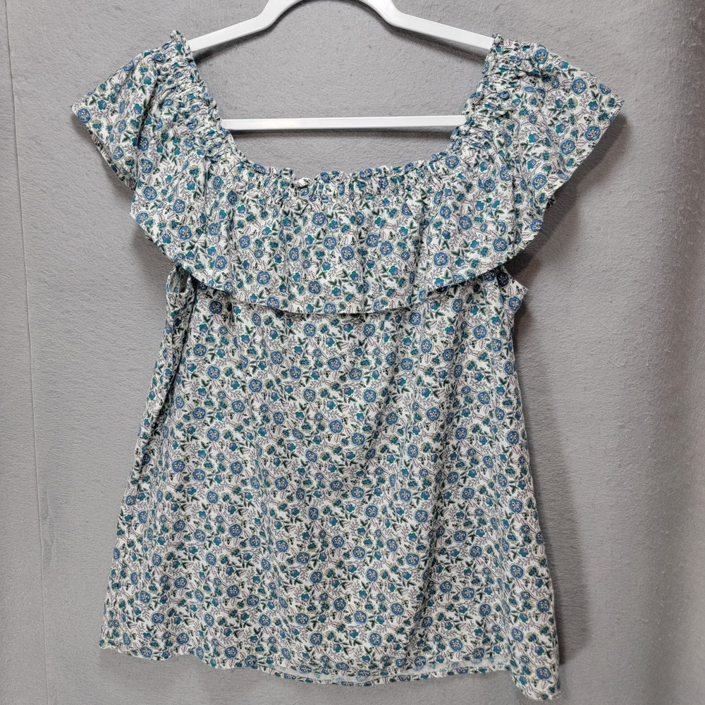 Loft Linen Ditsy Floral Shirt Women M Top Cottagecore Pullover Ruffle Sleeveless - Picture 4 of 13